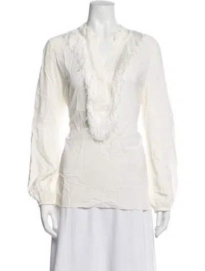 Pre-owned Silvia Tcherassi V-neck Long Sleeve Blouse In Neutrals