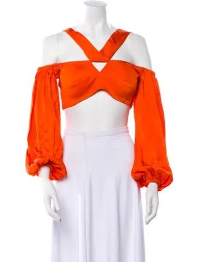 Pre-owned Silvia Tcherassi V-neck Long Sleeve Crop Top In Orange