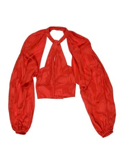 Pre-owned Silvia Tcherassi V-neck Long Sleeve Crop Top In Orange