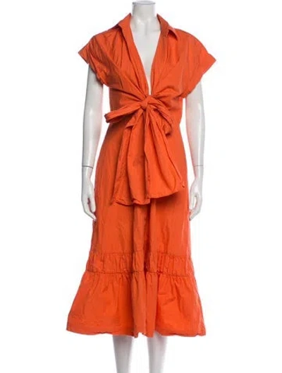Pre-owned Silvia Tcherassi V-neck Midi Length Dress In Orange
