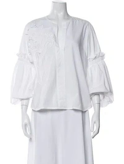 Pre-owned Silvia Tcherassi V-neck Three-quarter Sleeve Blouse In White
