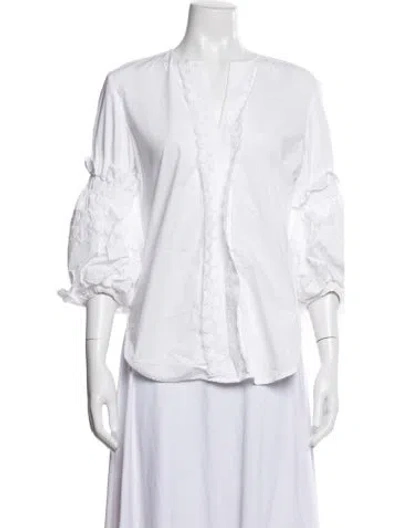 Pre-owned Silvia Tcherassi V-neck Three-quarter Sleeve Blouse In White