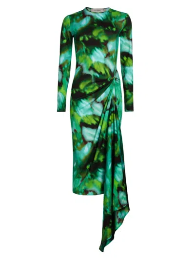 Silvia Tcherassi Women's Ananya Watercolor Draped Midi-dress In Juniper Green