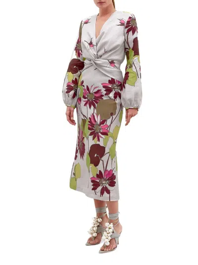 Silvia Tcherassi Women's Battia Floral Linen Midi-dress In White