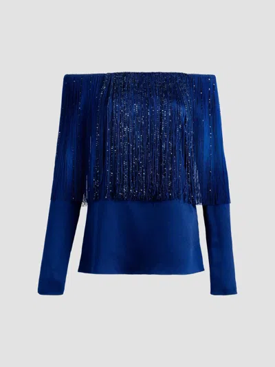 Silvia Tcherassi Women's Belinda Metallic Fringe Off-the-shoulder Blouse In Navy