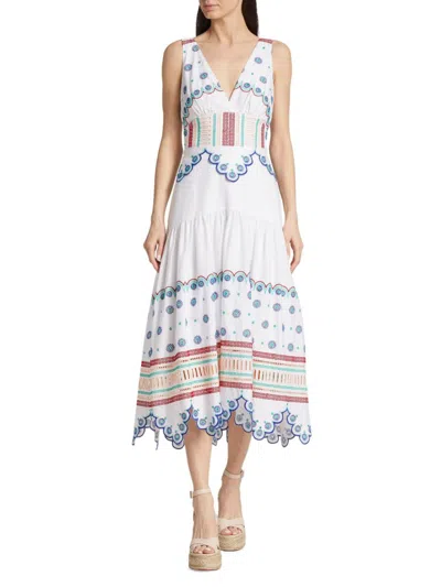 Silvia Tcherassi Women's Biset Embroidered Midi-dress In White