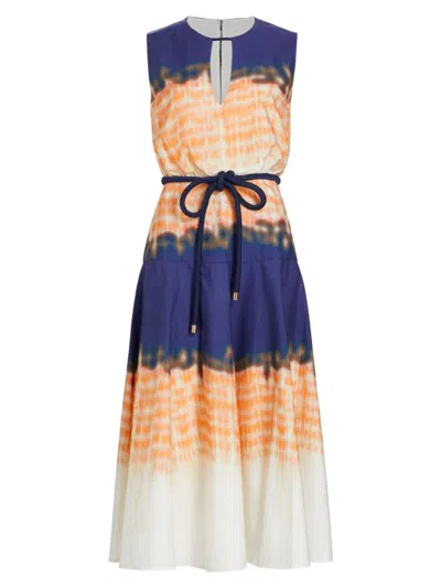 Silvia Tcherassi Women's Bora Cotton Tie-dye Midi-dress In Mediterranean Coral Blue