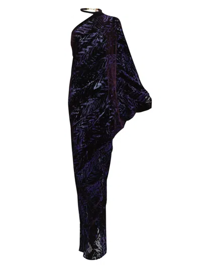 Silvia Tcherassi Women's Erica Stripe Velvet One-shoulder Gown