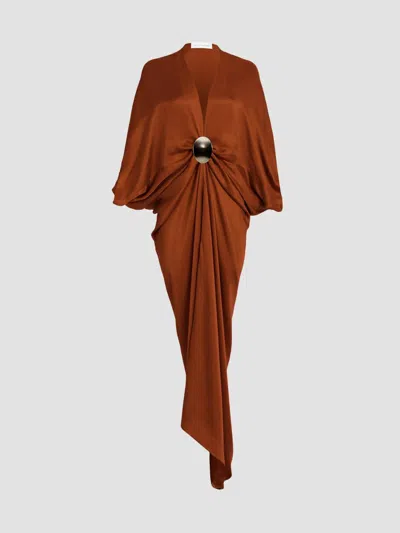 Silvia Tcherassi Women's Fiore Satin Tunic Maxi Dress In Brown