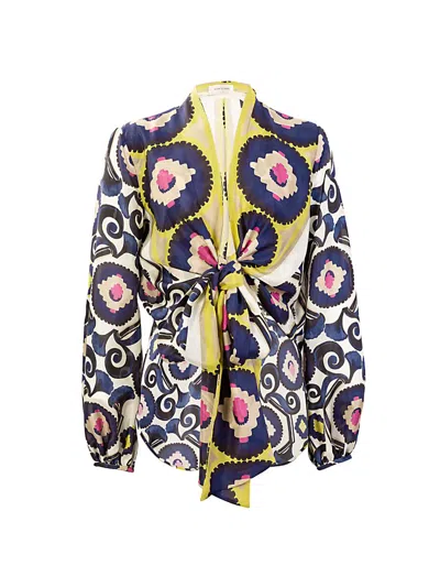 Silvia Tcherassi Women's Honey Silk Mosaic Tie Blouse