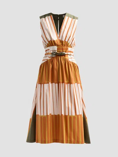 Silvia Tcherassi Women's Jocelyn Plunging Sleeveless Belted Midi Dress In Multi