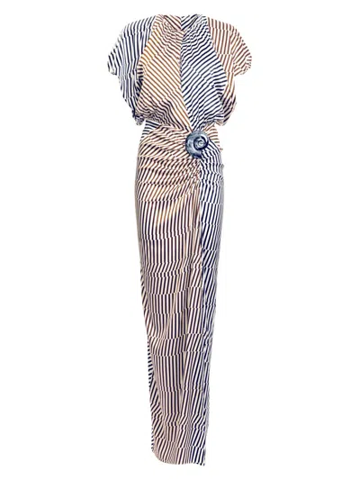 Silvia Tcherassi Women's Kala Striped Stretch-silk High-slit Maxi Dress