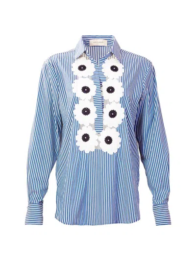 Silvia Tcherassi Women's Karole Cotton Floral Striped Blouse In Blue
