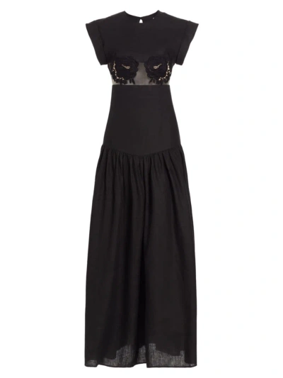 Silvia Tcherassi Women's Linen Paneled Maxi Dress In Black