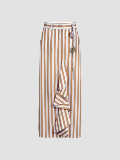 Silvia Tcherassi Women's Liuba Striped Cotton Midi Skirt In Camel Stripes