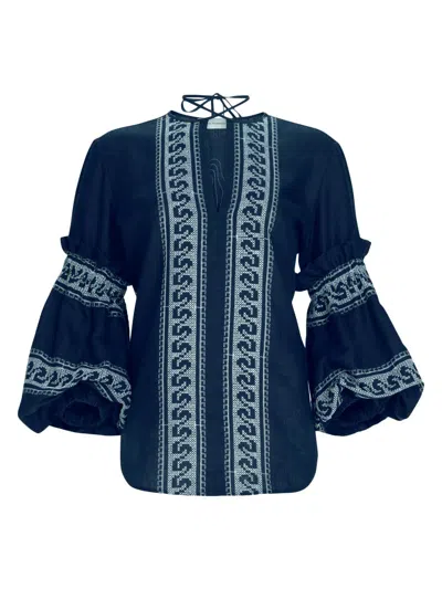 Silvia Tcherassi Women's Lucaya Embroidered Linen Blouse
