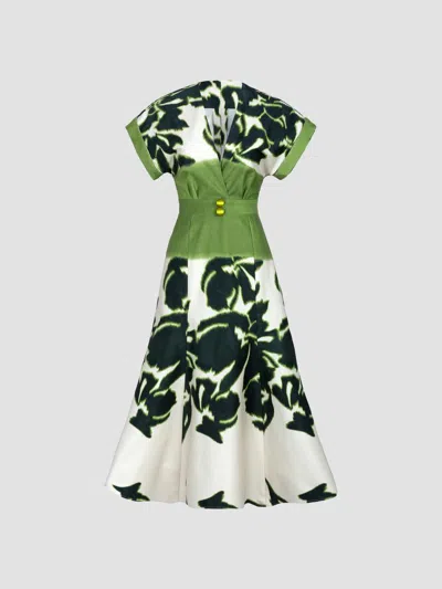 Silvia Tcherassi Women's Maida Floral Stretch-cotton Midi Dress In Green Floral Print
