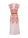 Silvia Tcherassi Olive Embroidered Linen Midi Dress With Belt