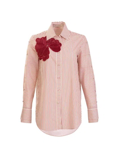 Silvia Tcherassi Women's Pinstripe Floral Appliqué Cotton Blouse