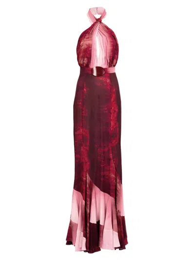 Silvia Tcherassi Women's Raisa Abstract Halterneck Belted Maxi Dress