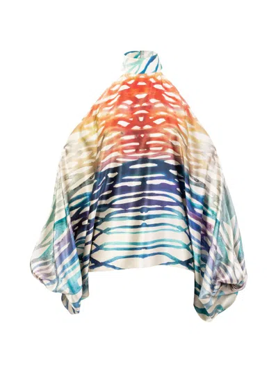 Silvia Tcherassi Women's Safira Coral Silk Cold-shoulder Blouse