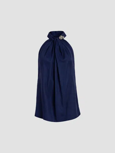Silvia Tcherassi Women's Shela Embellished Halterneck Blouse In Navy