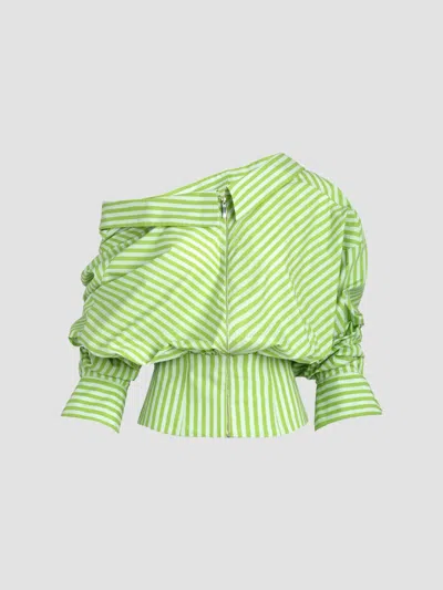 Silvia Tcherassi Women's Skye Striped Cotton Asymmetric Blouse In Green Stripes