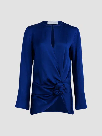 Silvia Tcherassi Women's Tayra Knotted Keyhole Blouse In Navy