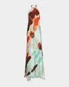 Silvia Tcherassi Zeffa Silk Halter Maxi Dress In Multi