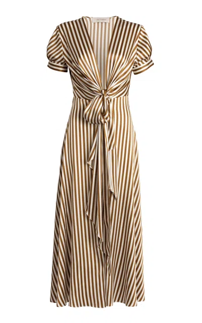 Silvia Tcherassi Zila Tie-detailed Silk Midi Dress In Brown