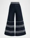 Silvia Tcherassi Zina Embroidered Linen Flare Crop Pants