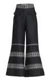 Silvia Tcherassi Zina Linen-blend Flared Pants In Navy