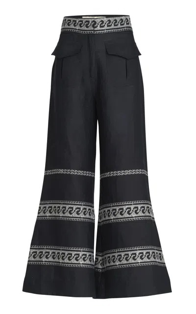 Silvia Tcherassi Zina Linen-blend Flared Pants In Navy