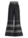 Silvia Tcherassi Zina Embroidered Linen Flare Crop Pants