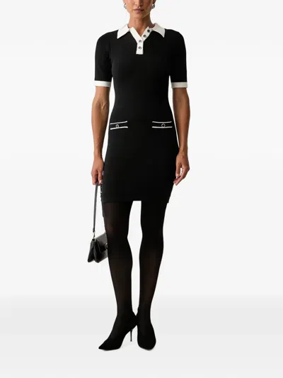 Silvian Heach Anders Contrast-trim Button-up Mini Dress In Black