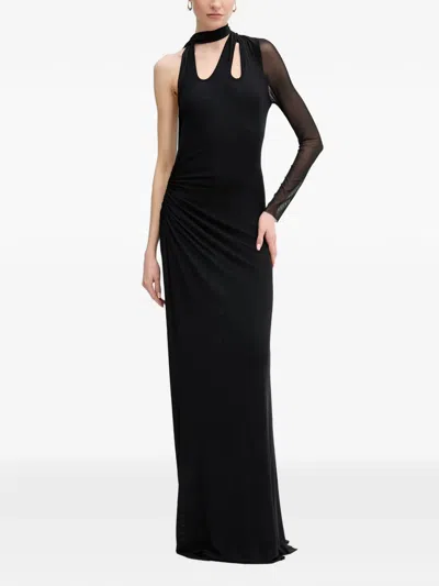 Silvian Heach Asymmetric Ruched-detail Maxi Dress In Black
