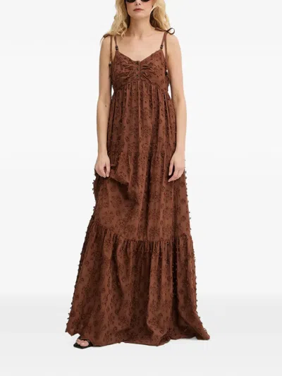 Silvian Heach Broderie-anglaise Tiered Maxi Dress In Burgundy