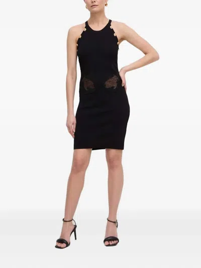 Silvian Heach Button-embellished Lace-insert Mini-dress In Black