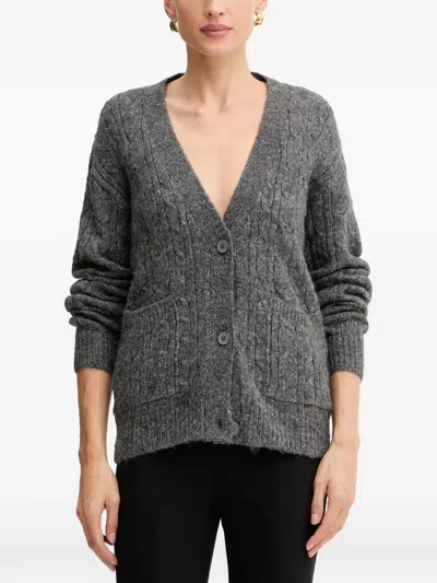 Silvian Heach Cable-knit Pocket Cardigan In Gray