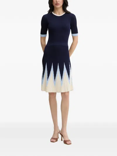 Silvian Heach Chevron-pattern Ribbed-knit Mini Dress In Blue