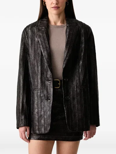 Silvian Heach Crinkled-finish Notched-lapel Blazer In Black