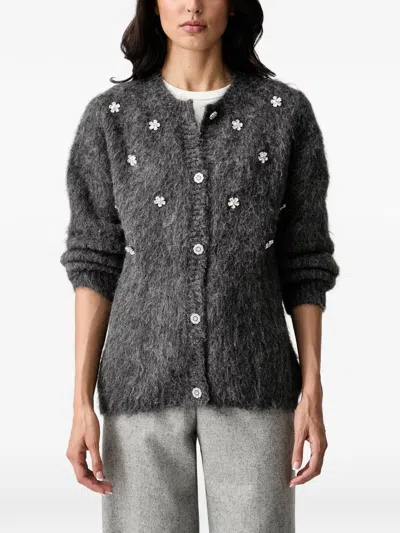 Silvian Heach Crystal-embellished Brushed-knit Cardigan In Gray
