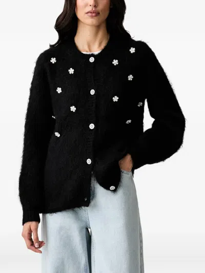Silvian Heach Crystal-embellished Fluffy Cardigan In Black
