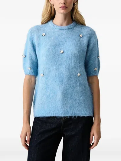 Silvian Heach Crystal-embellished Short-sleeve Sweater In Blue