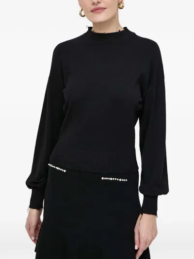 Silvian Heach Distressed-detail Mock-neck Sweater In Black