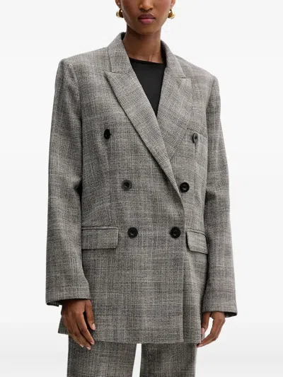 Silvian Heach Double-breasted Check Blazer In Gray