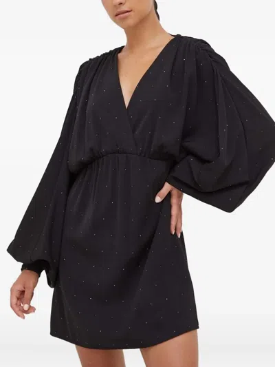 Silvian Heach Embellished Balloon-sleeve Mini Dress In Black
