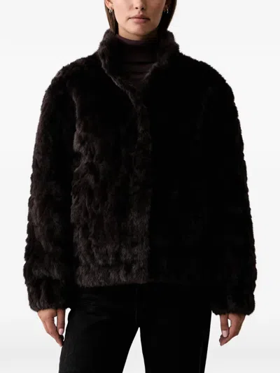 Silvian Heach Embellished-button Faux-fur Jacket In Brown
