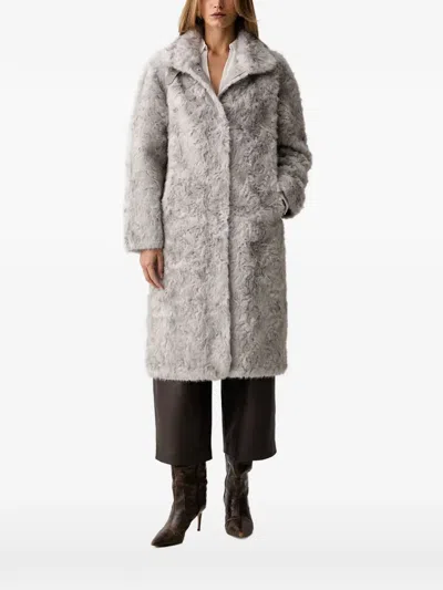 Silvian Heach Faux-fur Belted Coat In Gray