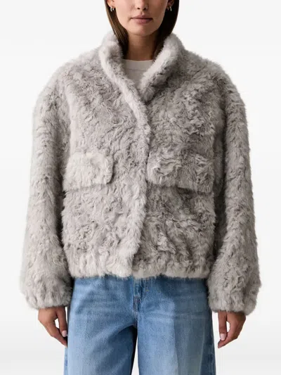 Silvian Heach Faux-fur Pocket-detail Jacket In Gray
